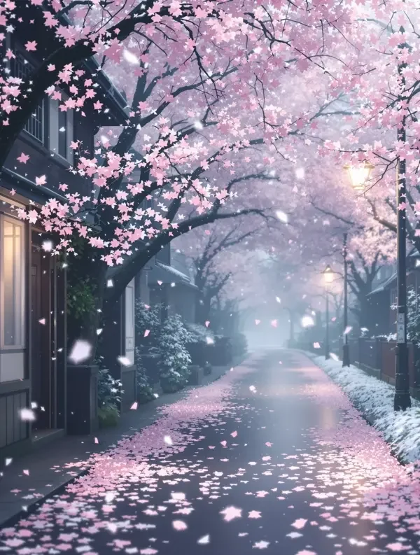 春雪残樱